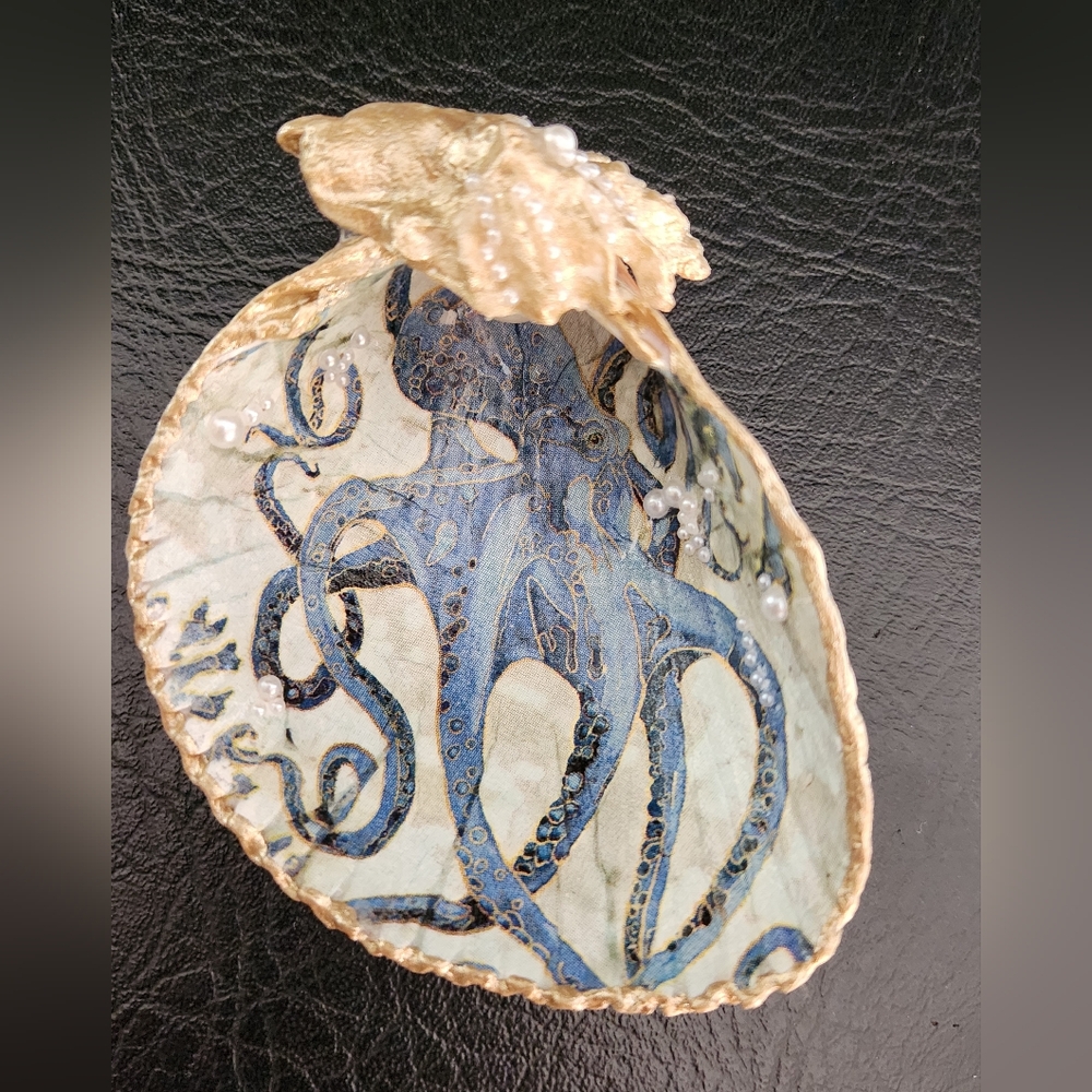 One Of A Kind Embellished Decoupage Seashell Octopus